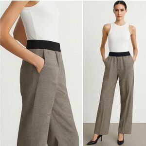Thakoon Women’s Smocked Waist Wide Leg Trouser brown houndstooth Wool Out Layer